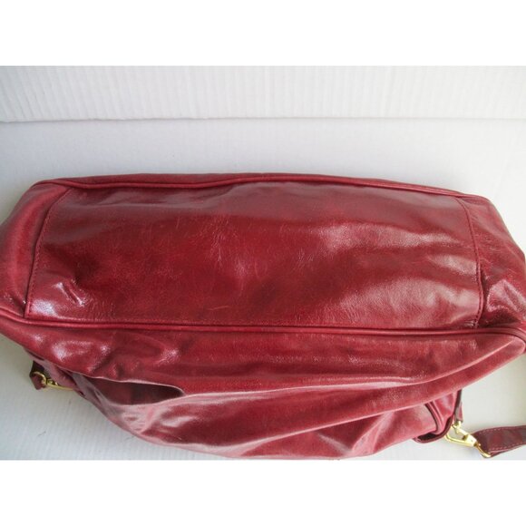 *PELLE Cranberry Red Satchel Tote XL Ruched Pebbled Leather 2-Way + Portfolio - Picture 11 of 13